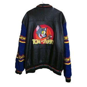 Vtg Tom And Jerry Jacket Men Multicolor Cartoon Leather Coogi Saxony Rare 90s